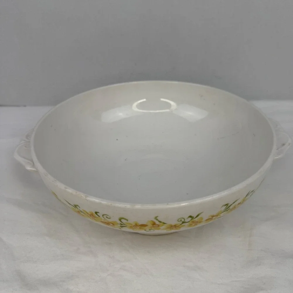 Nikko‎ Ironstone Vintage Yellow Daffodil Floral Serving Bowl with Handles Japan
